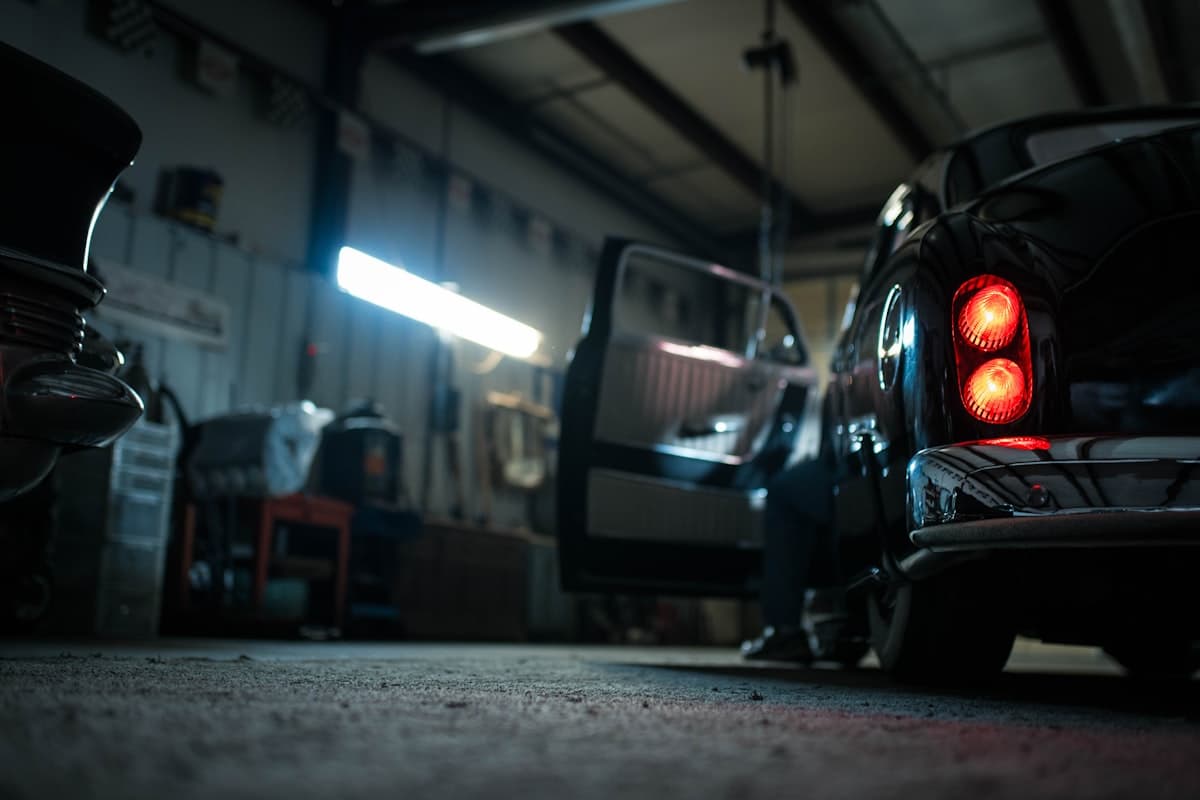 Car being serviced in a garage